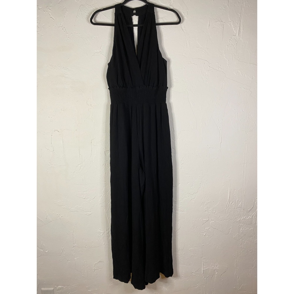 By Anthropologies Jumpsuit size Medium Black Wide Leg Sleeveless Ruched